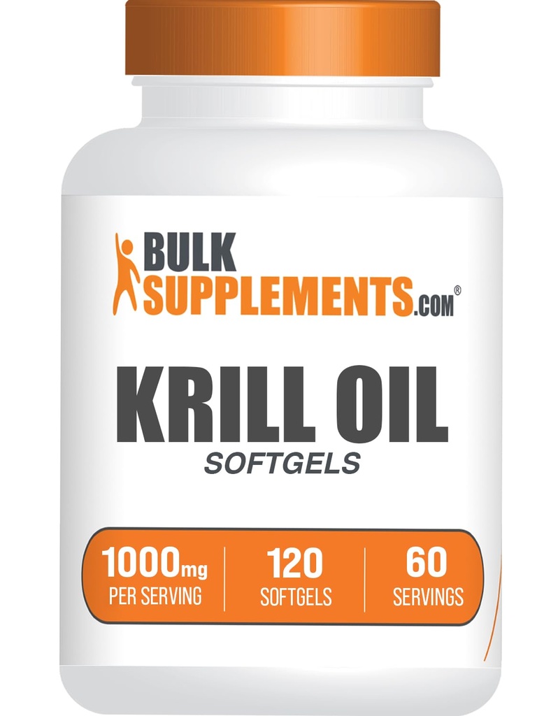 BulkSupplements.com Krill Oil 1000mg Softgels - Antarctic Krill Oil Supplement - Omega 3 Supplement, DHA Supplement - Gluten Free, 2 Softgels per Serving, 120 Count (Pack of 1)