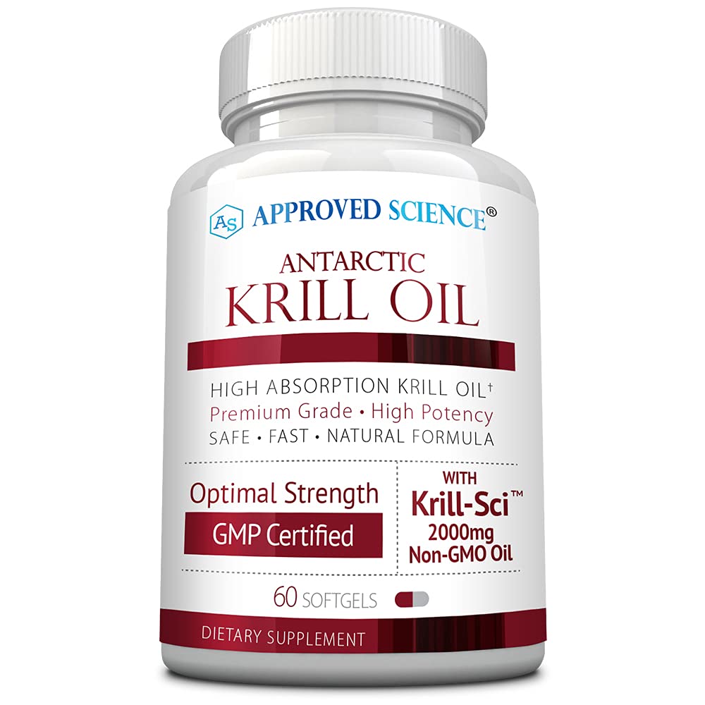 Onaylanan Bilim Krill Oil - 2000 mg Antarktika Krill Oil, 65006 Astaxanthin - 260 mg EPA, 160 mg DHA - 60 Softgels - 1 Ay Supply
