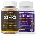 NEVISS Vitamin D3K2 5000IU Gummies + Melatonin 60 mg Yetişkinler için