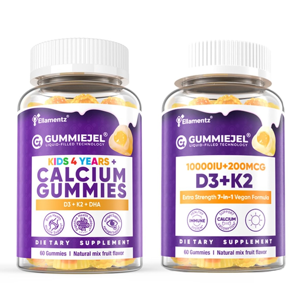 1 Pack Kidsdis Gummies + 1 Pack D3 K2 Gummies Vitamin D3 10000 IU + K2 (MK7) 120
