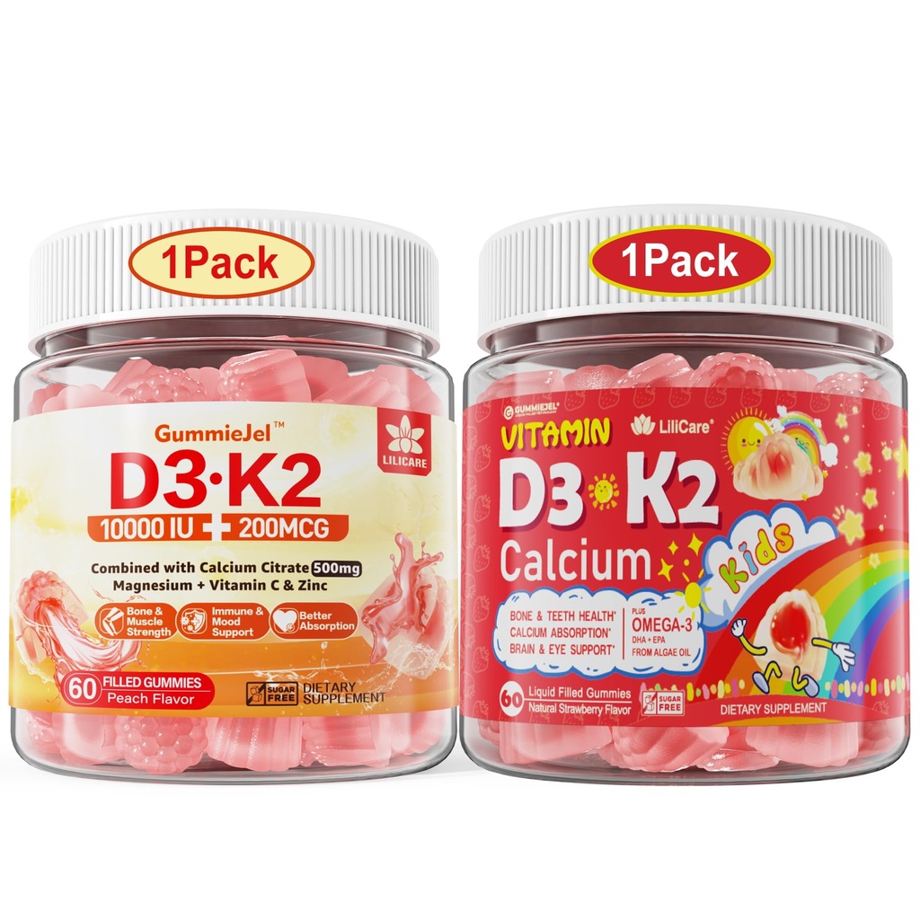 LILICARE Sche Vitamin D3K2 Çocuklar ve D3K2 Yetişkinler için Gummies