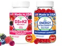 Lunakai USA Made D3+K2 with Calcium & Energy B12 Gummies Bundle – Vegan, Non-GMO – 60 Gummies Each