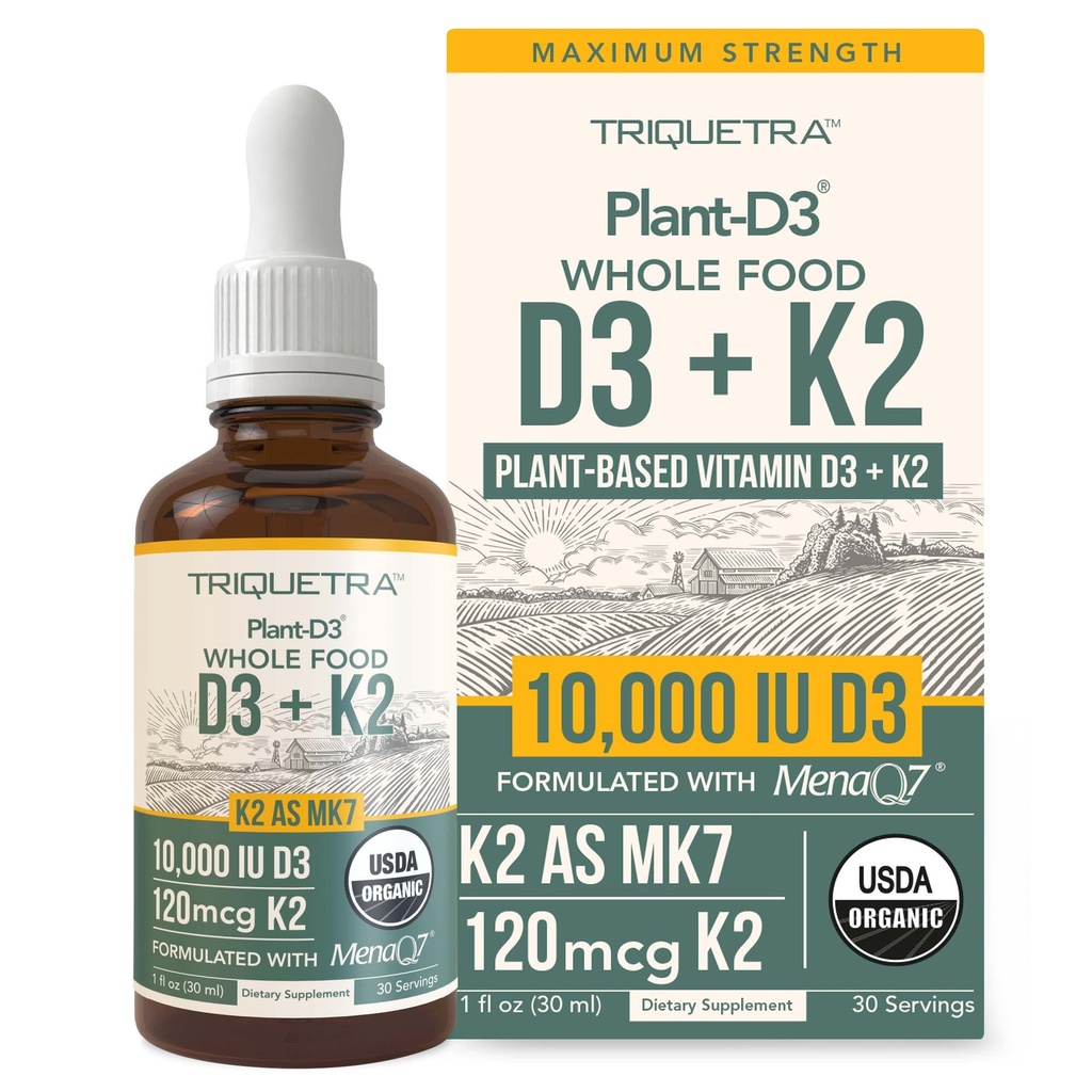 Organik Plant D3 K2 Vitamin 10000 iu - MenaQ7'den Tüm Trans MK7 (120 mcg K2) -% 100 Organik & Plant-Based Sublingual D3 Drops 10.000 iu (Cholecalciferol), 100% Vegan - Destekler Immunity, Bone, Brain, Brain