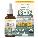 Organik Plant D3 K2 Vitamin 10000 iu - MenaQ7'den Tüm Trans MK7 (120 mcg K2) -% 100 Organik & Plant-Based Sublingual D3 Drops 10.000 iu (Cholecalciferol), 100% Vegan - Destekler Immunity, Bone, Brain, Brain