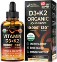 Vitamin D3 K2 USDA Organic Drops - Vitamin D3 10000 IU & K2 as MK-7 120mcg - Immune & Mood Support, Bone & Teeth Health - Sugar-Free Orange Flavor - Liquid Supplement - Made in USA - 2 FL OZ, 60 Days