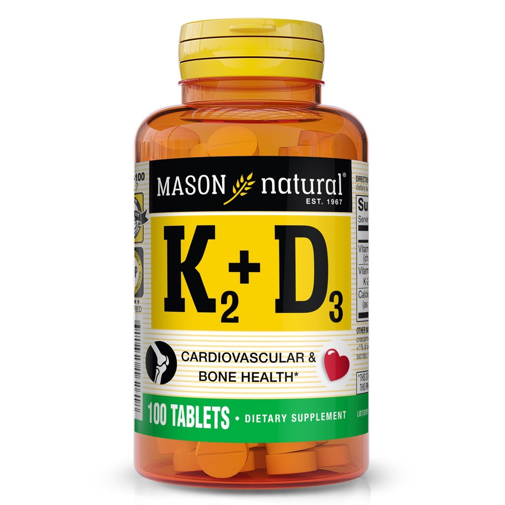 MASON NATURAL Vitamin K2 + D3, 100,Day Supply, with Calcium for Normal Bone and Muscle Support, Tablets