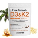 Vitamin D3 K2 Magnesium Complex, Extra Strength Wellness D3K2 with Triple Magnesium & Coconut Oil for Maximum Revorvation, Support Bone & Immune Health, Non-GMO,Easy to Swallow, 200 Softgels