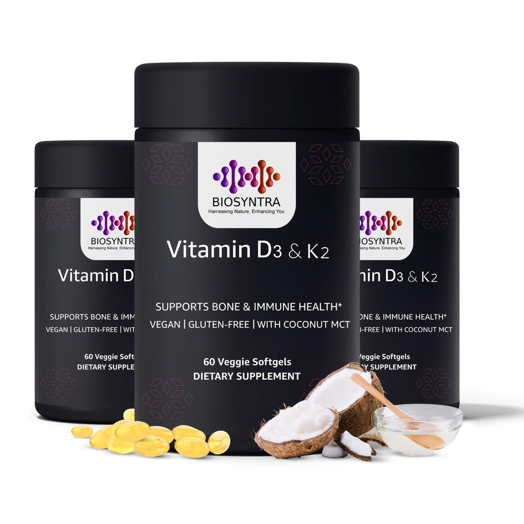 D3 Vitamini Yağı ile Vitamini - Vegan Vitamin D 5000 İ & MK7 Vitamin K 11006 Bone, Heart & Immune Support, Non-GMO, Üçüncü Parti Test Edildi, Soy Free, High Abxia 60 Veggie Softgels