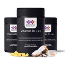 Βιταμίνη D3+K2 με Λάδι Καρύδας - Vegan Vitamin D 5.000 IU & MK7 Βιταμίνη K 110mcg για Οστική, Καρδιά & Ανοσολογική Υποστήριξη, Μη-ΓΤΟ, Δοκιμασμένο Τρίτο Μέρος, Χωρίς Σόγια, Υψηλή Απορρόφηση 60 Veggie Softgels