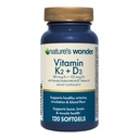 Nature's Wonder Vitamin K2 + D3 με MenaQ7 για καρδιοαγγειακή, εγκεφαλική, οστική και μυϊκή υγεία, 120 Softgels, 120 Day Supply