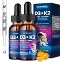 2PCS Βιταμίνη D3 K2 σταγόνες για παιδιά - Συμπλήρωμα υγρού με μαγνήσιο για απορρόφηση ασβεστίου, κοινή υγεία, δόντια & καρδιά - μη-GMO, Vegan, πορτοκαλί, 4 Fl Oz - Παιδιά Ηλικίες 4+