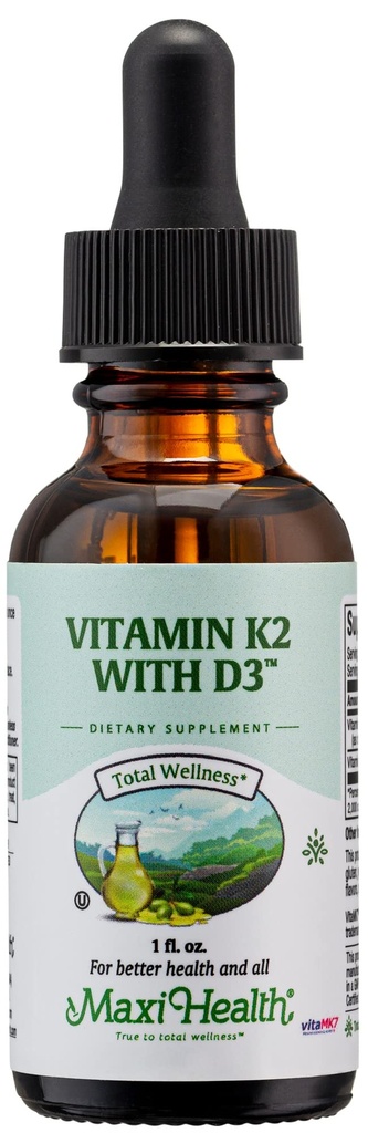 Maxi Health Liquid Vitamin D3, Uzun Süreli Sağlık için K2 Drops ile - Vitamin K2 D3 Tamam - D3 K2 MK-7 ve VIT D, 1 fl ozz
