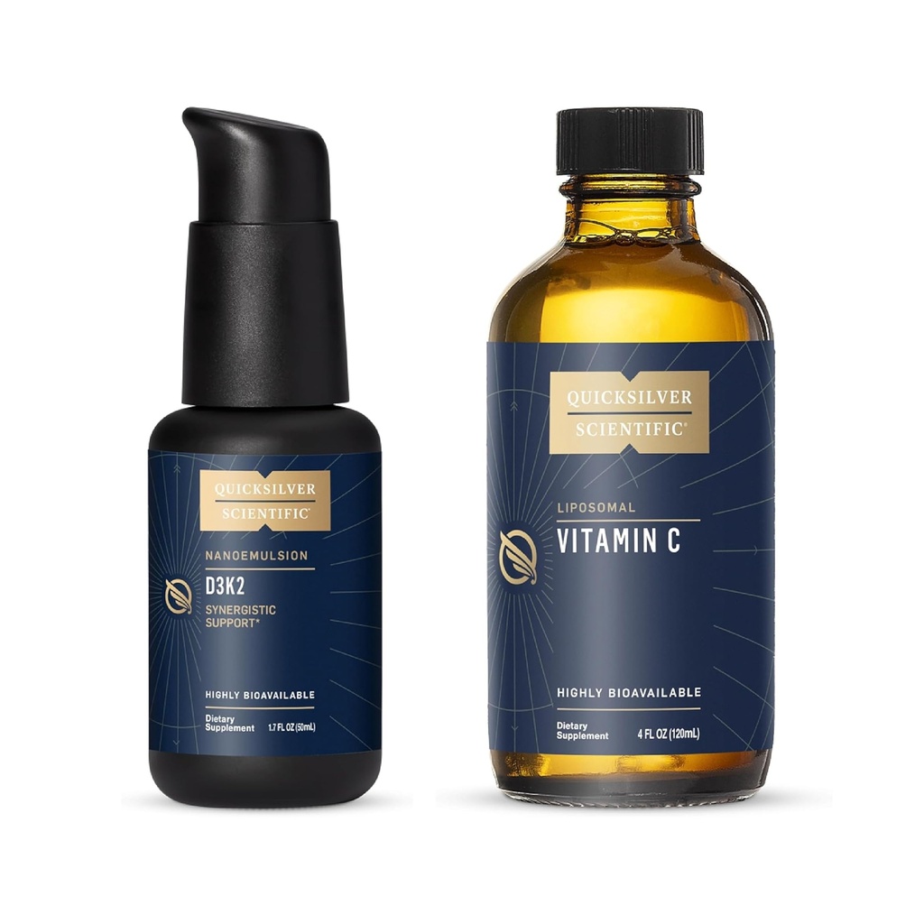 Quicksilver Scientific Nanoemulsified D3K2 - Γαλακτωματοποιημένη Υγρή Βιταμίνη D3 + K2 MK7 Liposomal Liposomal Vitamin C Bundle