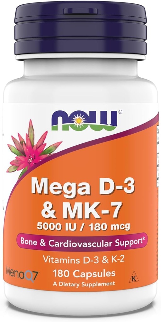 Şimdi Supplements, Mega D-3 & MK-7, 5000 IU / 180 mcg, Bone & Cardiovascular Support*, Vitamins K-3 & K-2, 180 Capsules K-3 & K-2, 180 Capsules