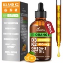 Βιταμίνη D3 K2 σταγόνες, D3 20000 IU & K2 ως MK-7 400mcg με μαγνήσιο, ασβέστιο, ψευδάργυρος & ωμέγα 3 για ανοσοποιητικό *, Mood*, οστό * υγεία, πορτοκαλί γεύση βιταμίνη D υγρό σταγόνες συμπλήρωμα 1 μπουκάλι/2 ουγγιά