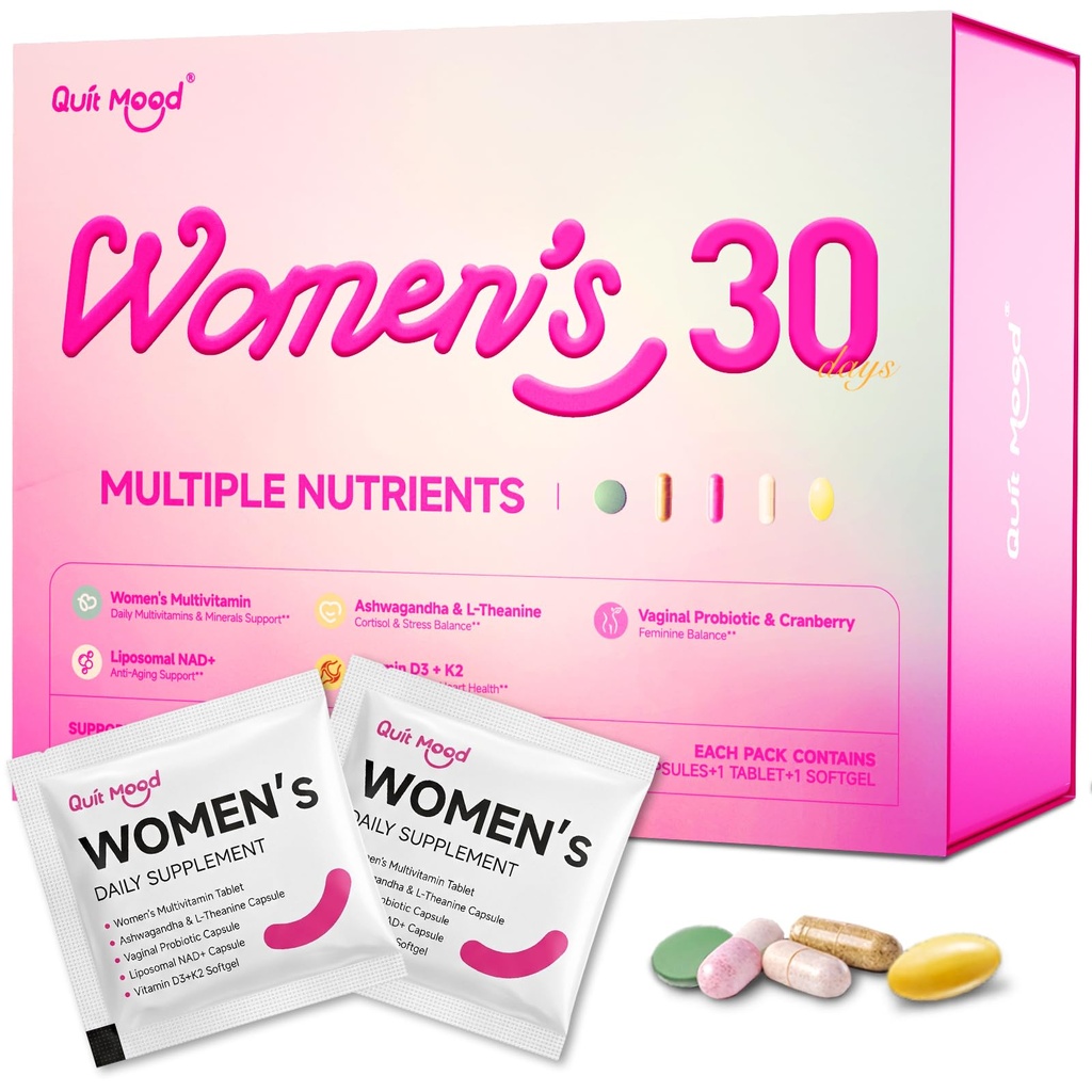 Kadın Günlük Vitamin Paketleri için 30 artı D3+K2, NR1000, Probiyotikler ve Ashwagandha | Tamam for Beauty, Stress Relief, Bone & Heart Health, Energy, Gut & Hormon Dengesi | 30 Gün