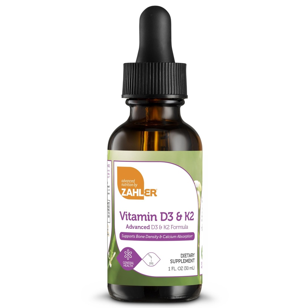 Zahler Vitamin D3 K2 Drops, Sıvı D3 ile K2, hizmet başına 1000 D ve 1000 C2'lik K2 Vitamini, Destekler Bonek anduba Absoprtion, 1Fl Oz.