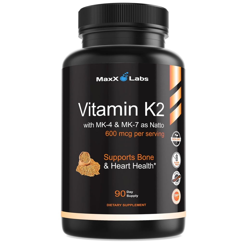 K2 Vitamini - Full Spectrum Vitamin K2-MK7, MK4 & Vitamin D - Yüksek Güçlü K2 Vitamin-D3 ile çalışır - Vitamin-K 600 Telefon - Bone Health - 90 Capsules