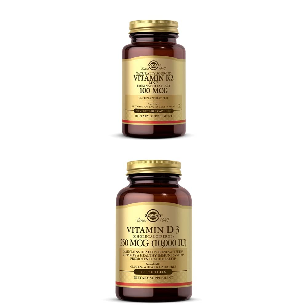 Solgar Vitamin K2 (MK-7) 10006, 50 Sebze Kapsülleri - Bone Health D3 (C decalciferol) 250 MCG (10.000 IU), 120 Softgels - Immune System Support