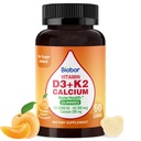 Biobor Βιταμίνη D3 K2 Gummies με ασβέστιο, 2000 IU D3 & 200 mcg K2 (MK-7) & 200 mg Ασβέστιο, Δεν προστίθεται ζάχαρη, Υποστηρίζει υγιή οστά & ανοσοποιητική υγεία, χωρίς γλουτένη, GMO δωρεάν, κίτρινο Peachάκινο, 60 μέτρα