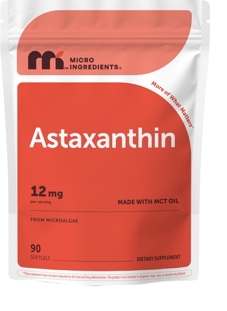 Mikro Malzemeler MCT Oil ile Astaxanthin 12 mg, 90 Softgels | Premium Astaxanthin Antioksi Supplements* | Fresh Microalgae Source | Triple Strength, Non-GMO, Gluten Free, No Soy