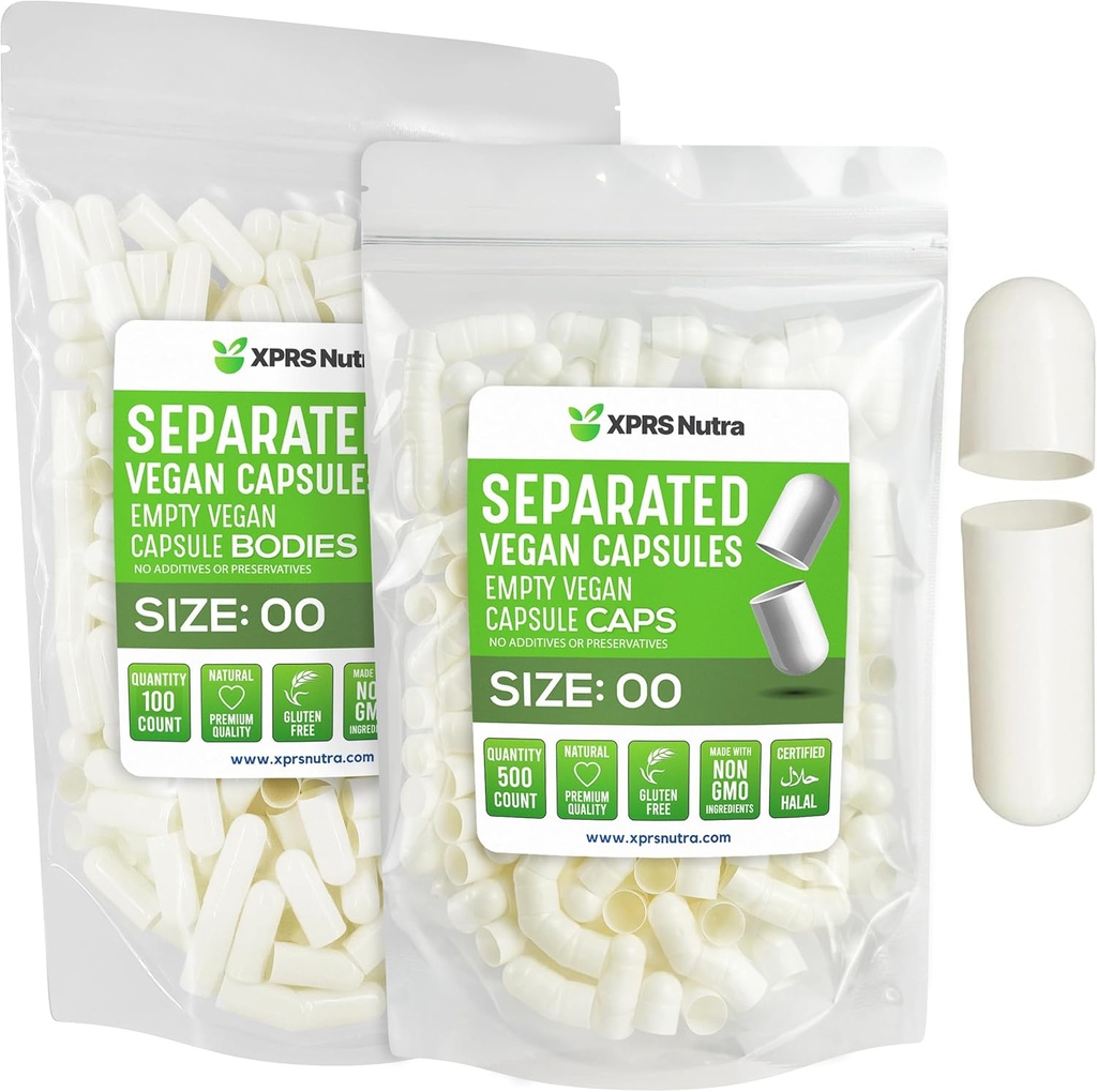 XPRS Nutra Vegan Boyutu 00 Ayrılı Kapsüller - 100 Kont Premium Boş Kapsüller Çantada Ayrıştı - 00 DIY Supplement (Beyaz)