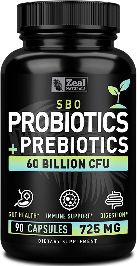 Probiyotikler ve prebiyotikler + SBO Probiyotikler (60 Milyar CFU | 90 Capsules) Asitofili Probiyotik w. Saccharomyces Boulardii, Bifidobacterium + Spore Probiyotik & Organik Sprod Prebiyotik Fiber