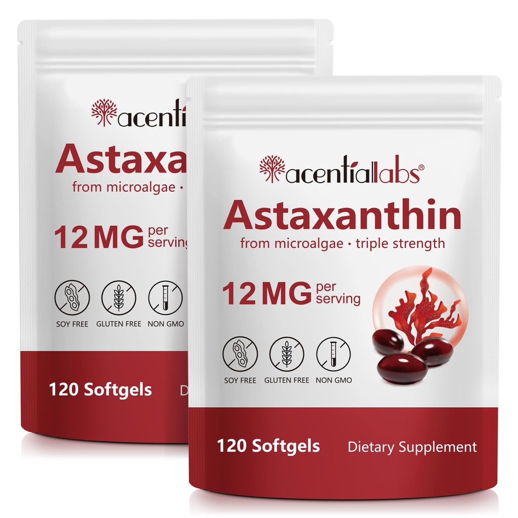 Astaxanthin Supplements 12 mg - 120 Softgels | Microalgae | Eye, Skin, Brain, Joint, Heart & Immune Health Support | Non-GMO, Gluten-Free