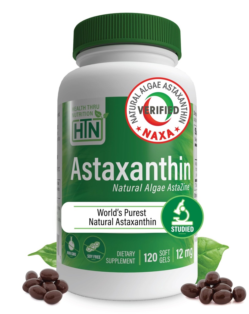 Sağlık Thru Beslenme Astaxanthin Triple Strength 12mg Supplement 120 Softgels | AstaZine from Algae Organically Grown in Pristine Himalaya Su | Skin and Vision Support
