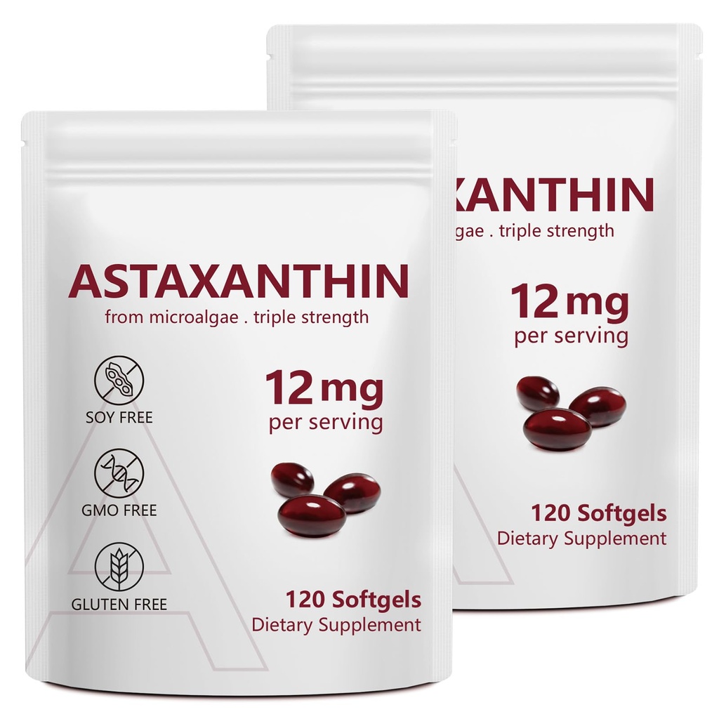 2 Συσκευασία Ασταξανθίνη 12mg, Premium Ασταξανθίνη Αντιοξειδωτικά συμπληρώματα με Αντιοξειδωτική Δραστηριότητα, Υποστηρίζει το μάτι, ανοσοποιητικό, την υγεία του δέρματος, εσωτερική κυκλοφορία