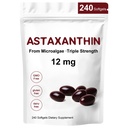 Astaxanthin 12 mg,240 Softgels,Premium Astaxanthin Antioksi Supplements,Depres Eye,Skin,Immune,Internal Circulation,Non-GMO, Gluten Free, No Soy-8 Ay Supply
