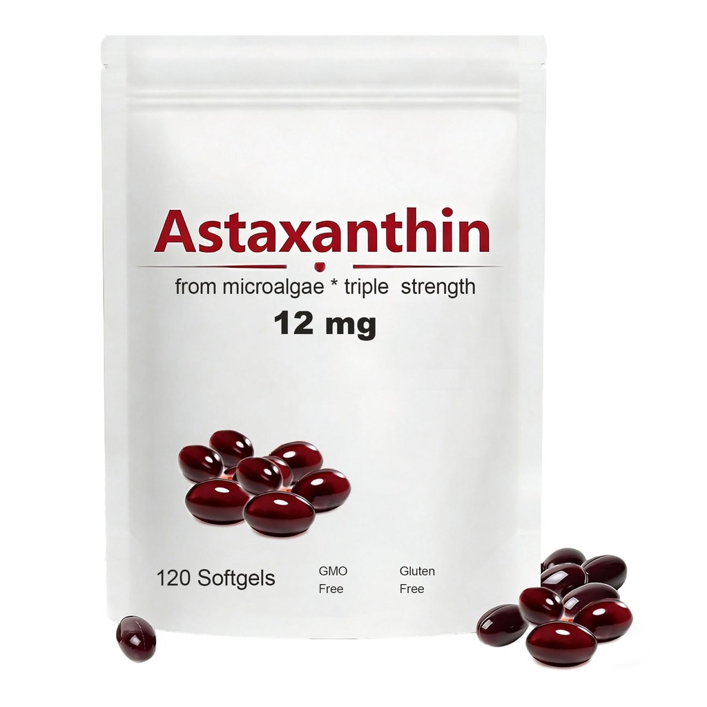 Astaxanthin 12 mg, 120 Softgels, Max Strength Antioksit Petrol, Doğal Formula, Göz ve Cilt Desteği için Yüksek Absiyon, Doğal Formula, Non-GMO, Gluten Free