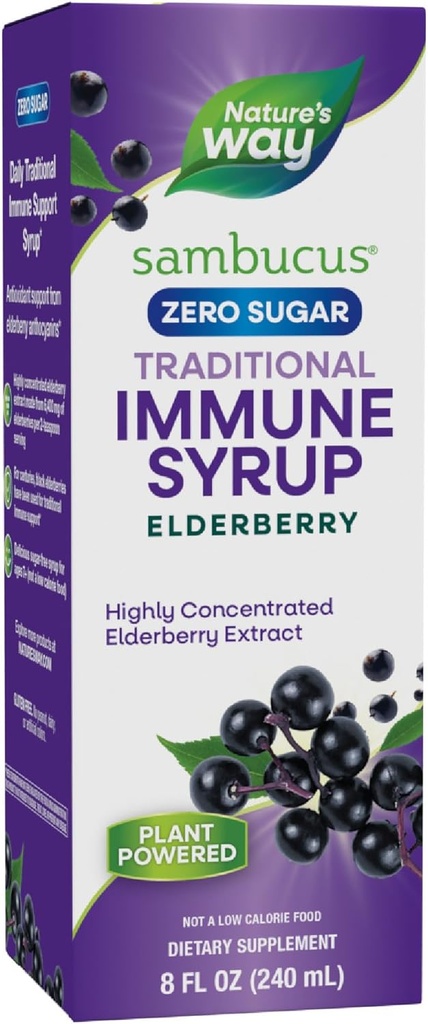 Nature's Way Sambucus Zero Sugar Traditional Immune Syrup, Highly Interd Black Elderberry Extract, Traditional Immune Support*, Sugar-Free, Berry Flavored, 8 Fl Oz (Pazarlama)