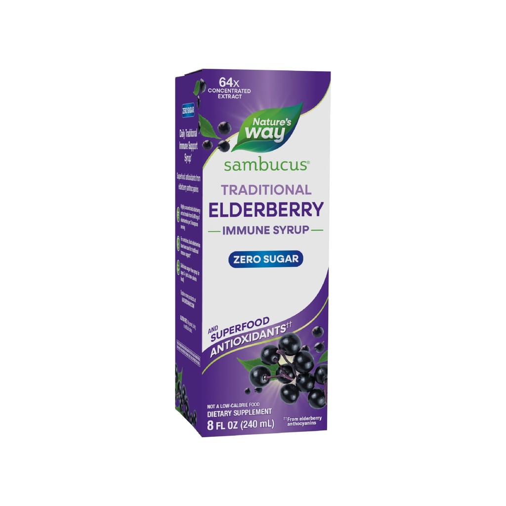 Nature's Way Sambucus Zero Sugar Traditional Immune Syrup, Highly Interd Black Elderberry Extract, Traditional Immune Support*, Sugar-Free, Berry Flavored, 8 Fl Oz (Pazarlama)