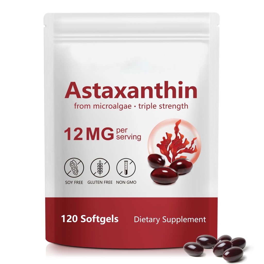 Astaxanthin 12 mg, 120 Softgels, 4 Ay Supply | Premium Astaxanthin Antioksi Supplements - Supports Eye, Immune, Joint, Skin Health and internal Circulation, Easy to Swallow, Non-GMOP