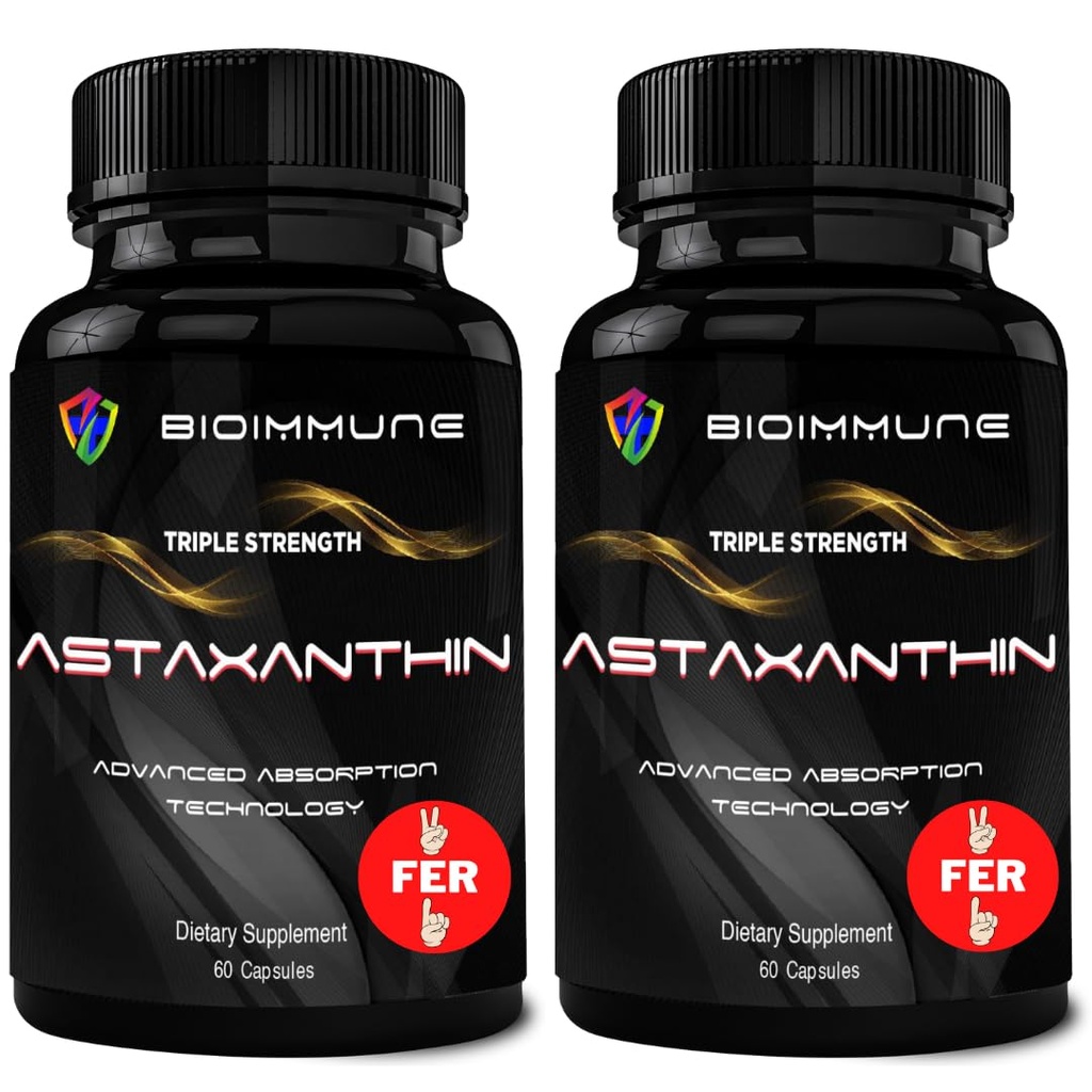 BioImmune 2 Pack Triple Strength AstaQuilTM Astaxanthin 12mg Geliştirilmiş Absorpsiyon, 120 Softgels w/Organic Coconut Oil.