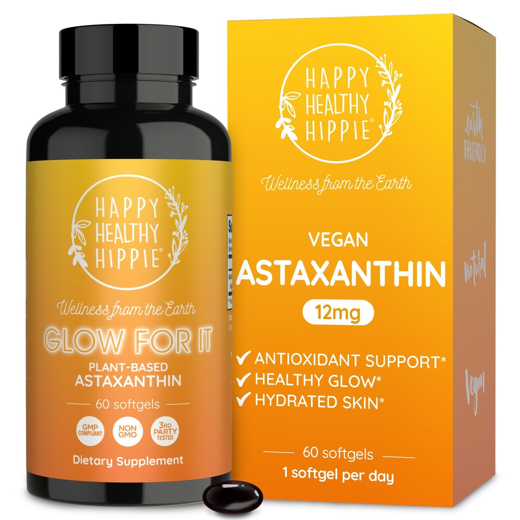 Astaxanthin Supplement 12 mg | Plant-Based Antioxy for Skin Hydration, Elasticity & Radiant Glow | From Algae Extract | Non-GMO, Vegan, USA | 2 Ay Supply, 60 Softgels