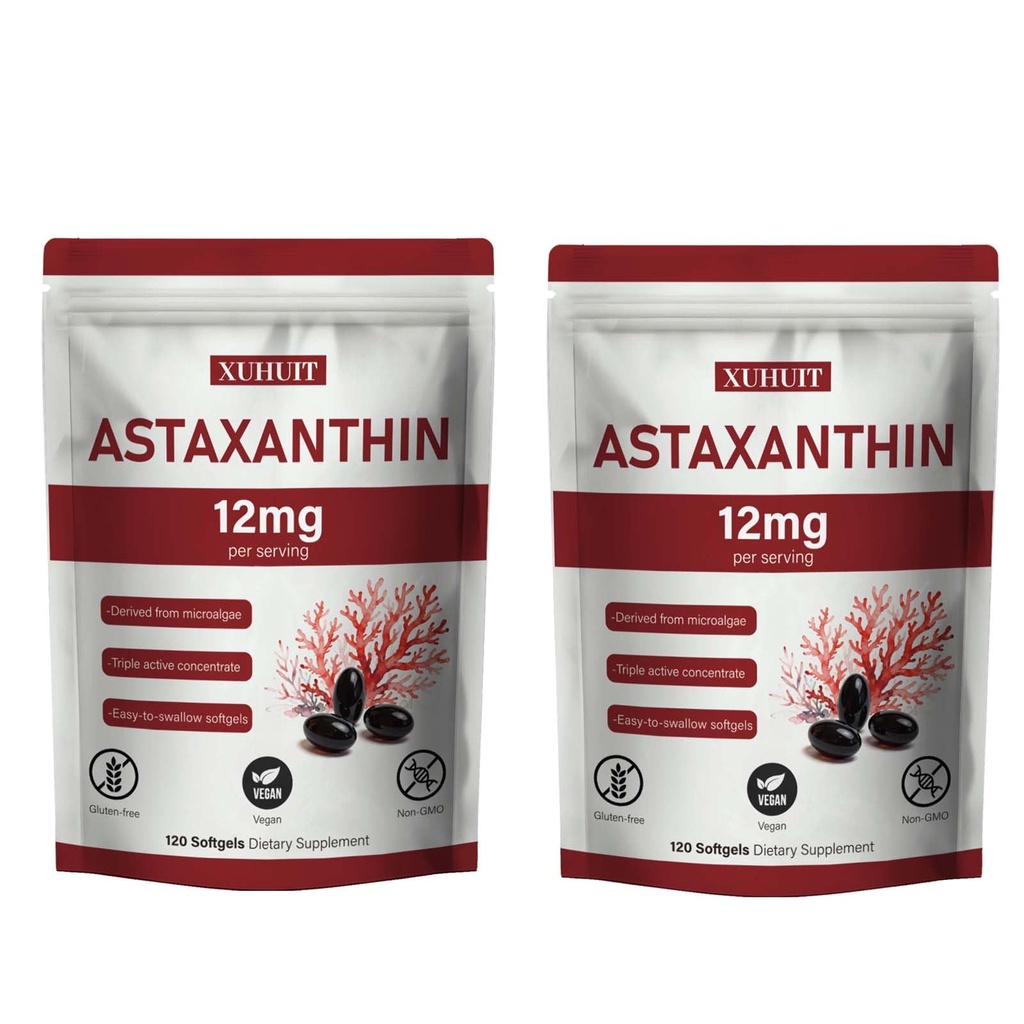 Astaxanthin 12 mg Softgels | Natural Algae-Derived Botanical Extract (Haematococcus pluvialis) | Easy Swallow, Non-GMO, 120 per Bag (2)