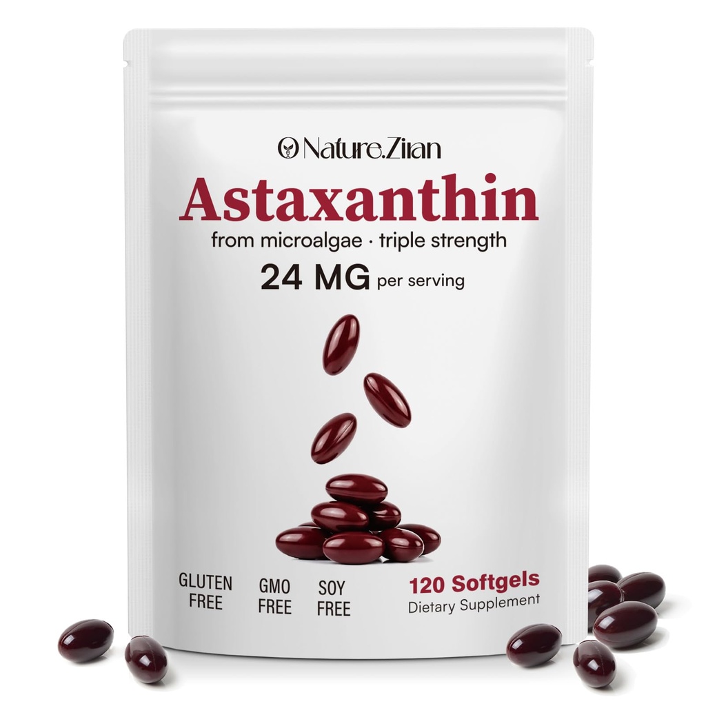 O N vitamini . ZIRAN Astaxanthin Supplements 24 mg, Antioksis Supplement, Eye &Joint &Skin Health| 4 Ay Supply| 120 Softgels