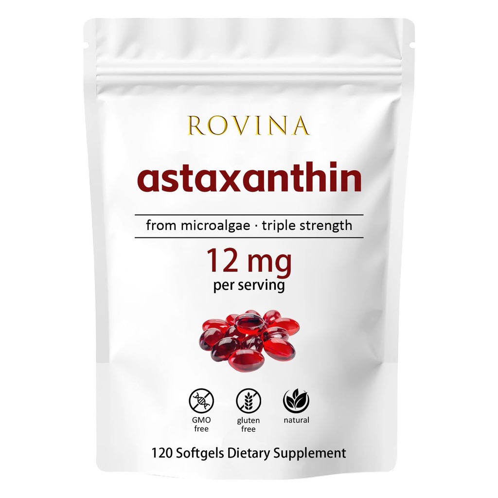 Rovina Astaxanthin 12mg Softgels • Eye Comfort, Skin Vitality & Immune Health • Gluten Free • 120