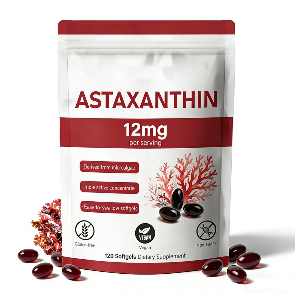 Premium Astaxanthin 12 mg, Doğal Antioksi Supplement,Fresh Microalgae Source,Non-GMO & No Gluten,12 mg -120 Softgels,4-Month Supply