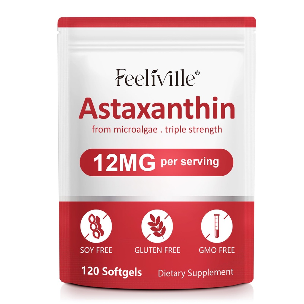 Premium Astaxanthin Supplements 12 mg 120 Softgels, Astaxanthin Antioksi Supplement for Eye, Skin, Joint, Brain, Fresh Microalgae Source for Heart & Immune System Health