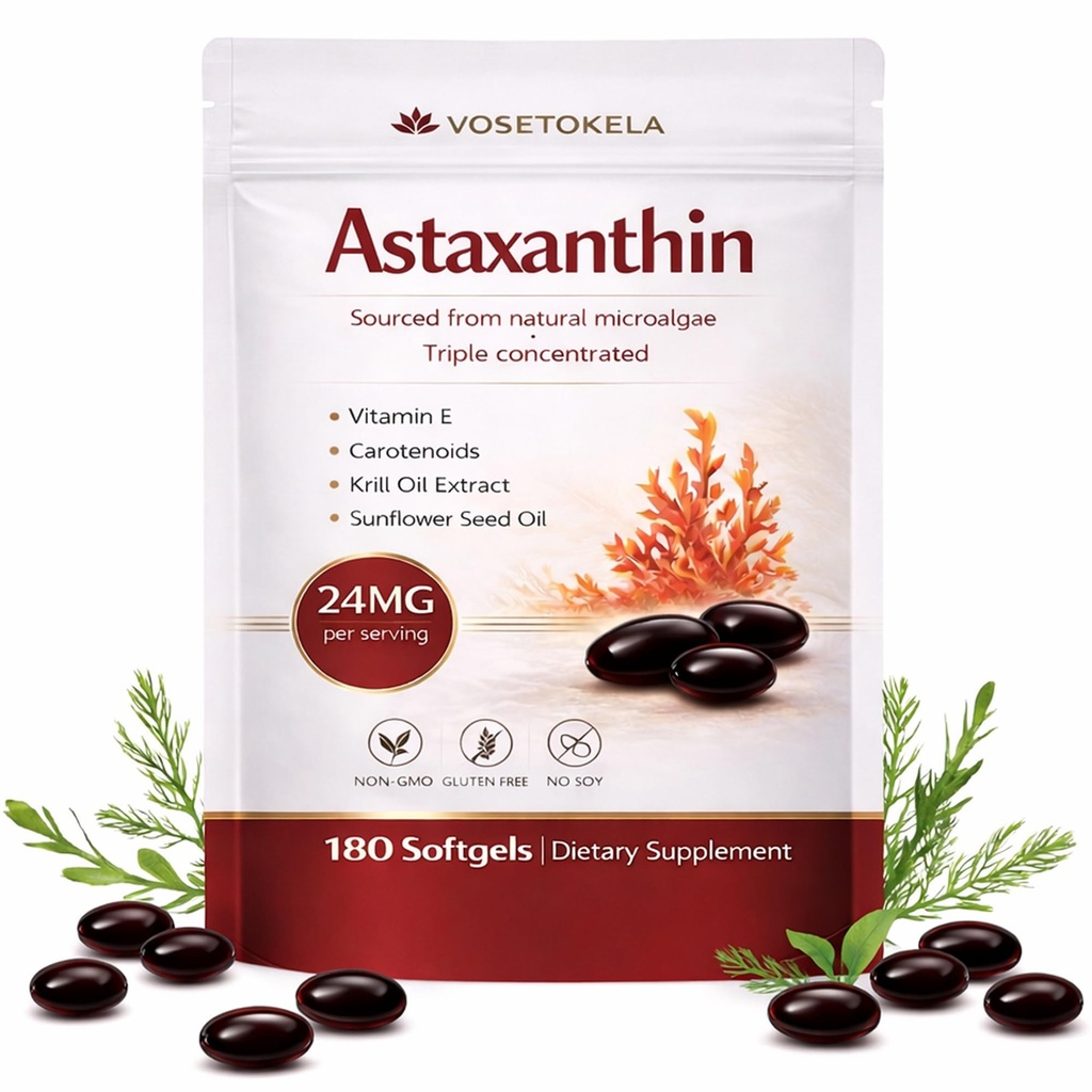 Astaxanthin Supplements, Astaxanthin Antioksi Capsules, 180 Softgels, 24 mg Her, 6 Ay Supply, Microalgae, Gluten-Free, Non-GMO, Supports a natural, Balanced Lifestyle