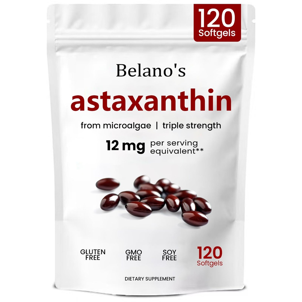 Astaxanthin του Belano 12mg, Astaxanthin Softgels, Premium Astaxanthin Antioxidant Supplement 