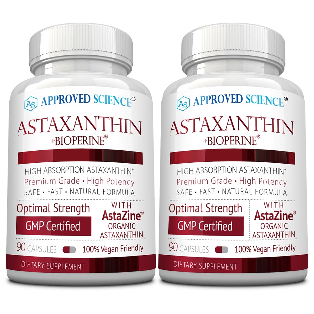 Onaylanan Bilim® Astaxanthin 12 mg - Ekstra Güç Antioksi - Destekler Kalp, Gözler, Cilt - 180 Vegan Capsules - 6 Ay Supply Supply