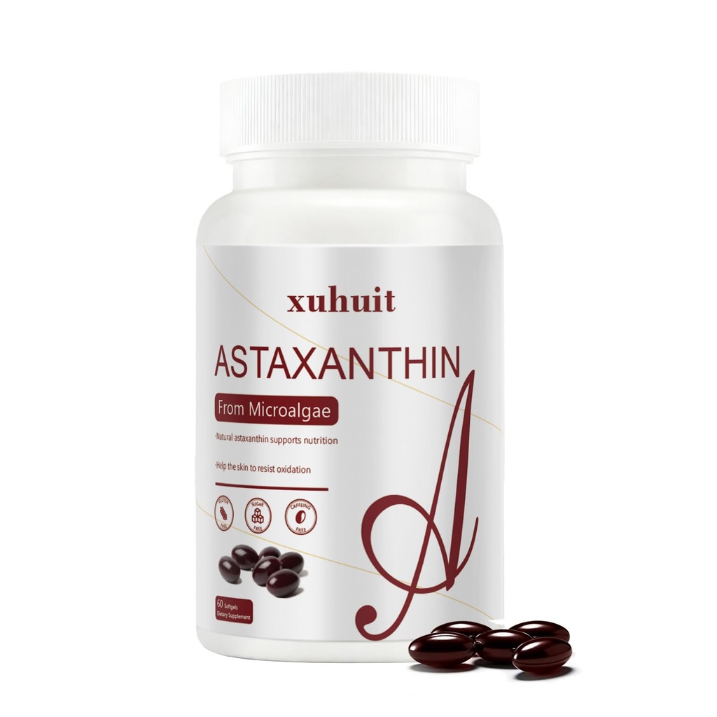 Astaxanthin 12 mg 60 Softgels, Microalgae, Non-GMO, Soy Free, Supports Skin Health, Easy to Swallow Softgels, 2 Ay Supply (1)
