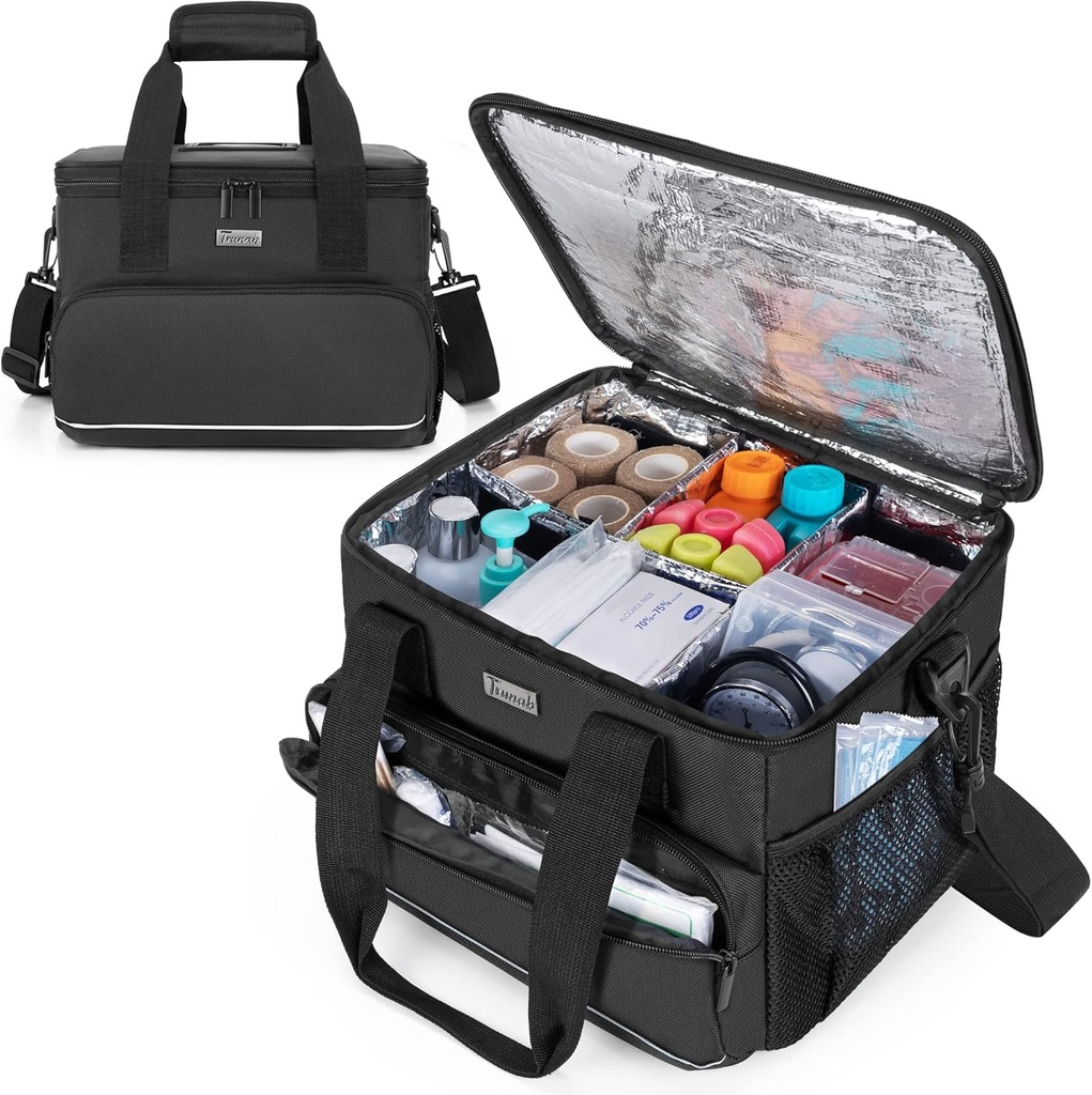 Trunab, Tıp Bag'ı Atıcı Bölücülerle, Tıp Tankı Su-Resistant Bag for Home, Travel, Camping, Boş Bag - Patentli Tasarım, Black Bag