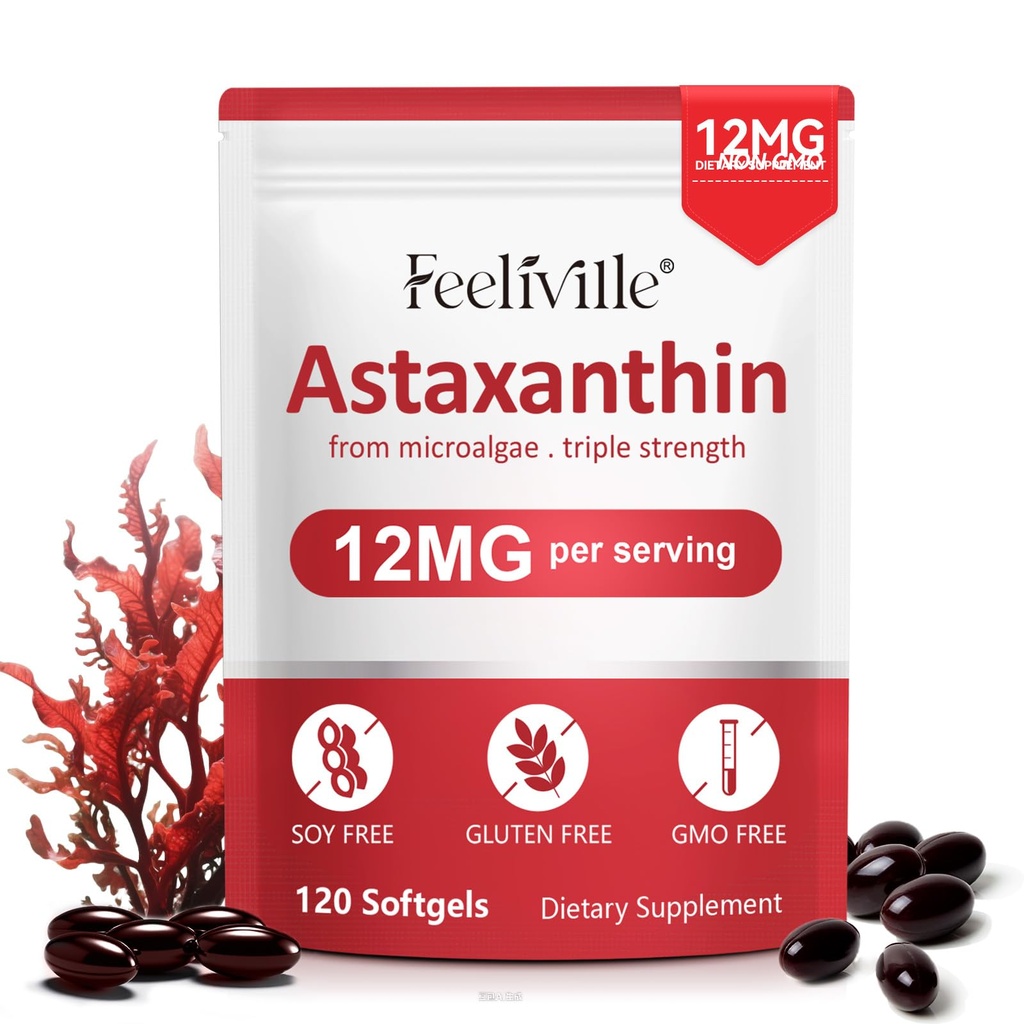 Ασταξανθίνη 12mg 120 Softgels, Premium Ασταξανθίνη Αντιοξειδωτικά συμπληρώματα με Αντιοξειδωτική Δραστηριότητα, Υποστηρίζει το μάτι, το δέρμα, ανοσοποιητικό, εσωτερική κυκλοφορία