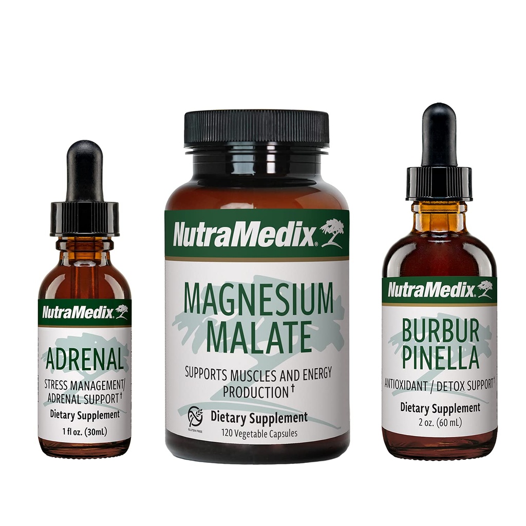 NutraMedix Energy Set - 3-Piece Kit περιλαμβάνει εκχυλίσματα Astragalus, Rhodiola, Ginseng & Schisandra, Burbur-Pinella Detox Detox Drops & Magnesium Malate Κάψουλες για τη γενική ευεξία