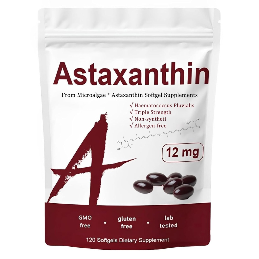 Astaxanthin 12 mg, Antioksi Aktivitesi olan Kadınlar için Triple Strength Skin Vitaminleri,Depres Immune, Skin, Eye & Joint Health,Promote Internal Circulation,Chocolate Flavor,120 Servisler